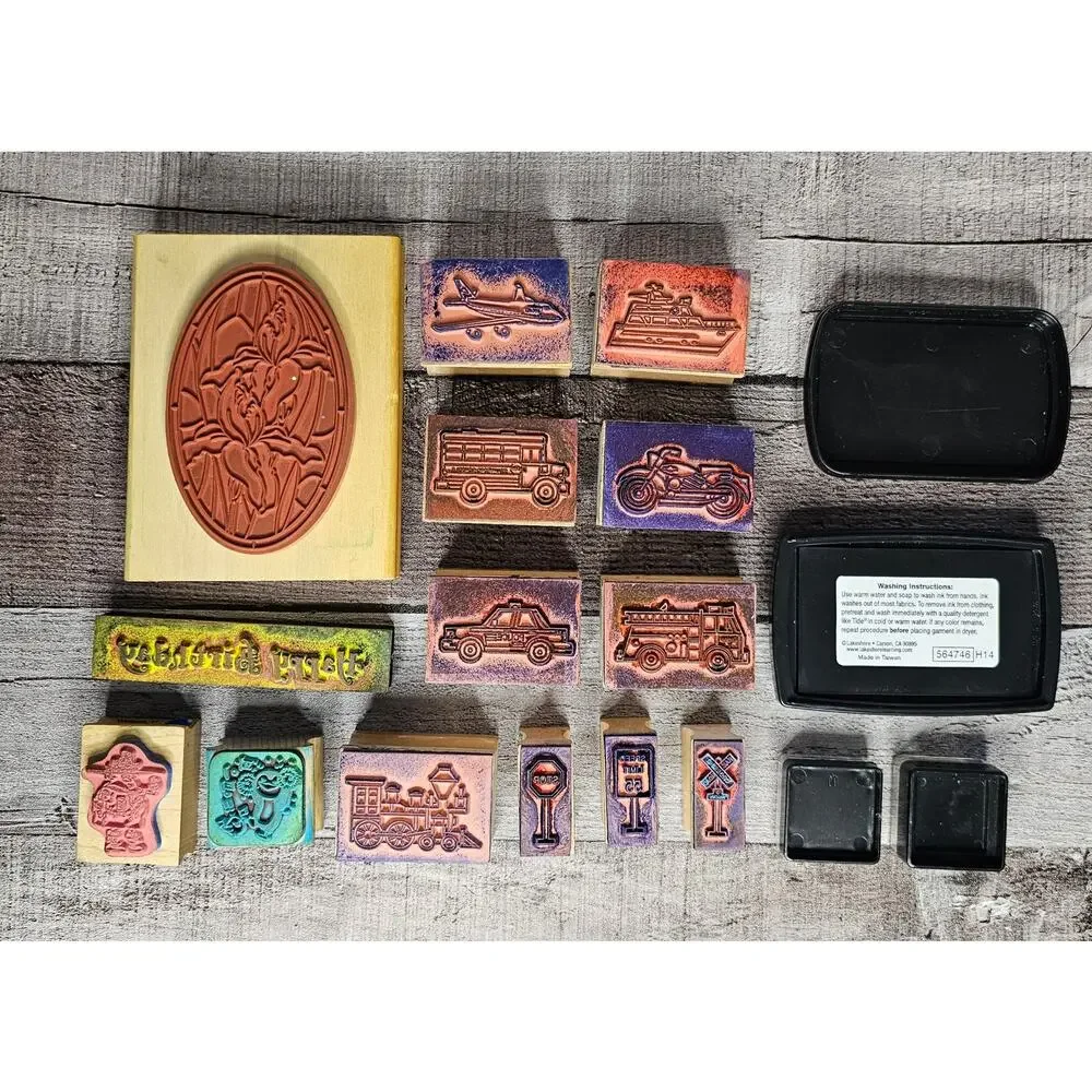 18 Piece Lot Stamp Set Stained Glass Rail Road Vehicle Ink Craft DIY GIFT